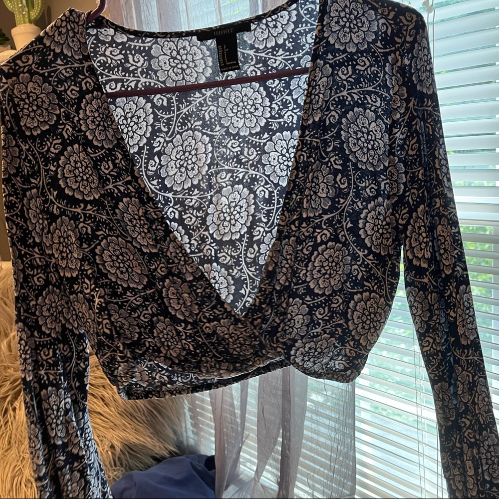 Cropped low cut flowy shirt